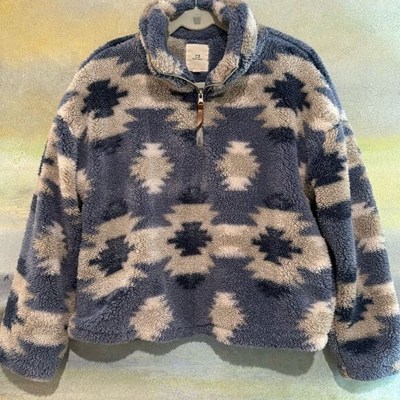 Thread & Supply Boxy cozy Sweatshirt Patterned with quarter zip - Picture 1 of 11